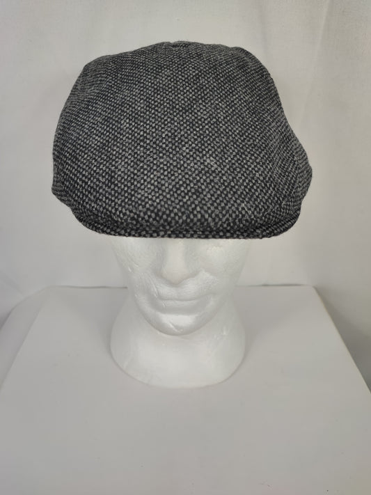 Coppola nuova inglese in lana liscia grigia e nera a quadretti- Wool Grey and black flat cap