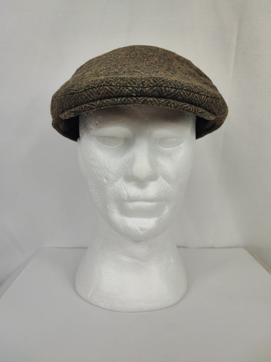 Coppola nuova inglese in lana liscia verde a spina di pesce- Wool green herringbone flat cap