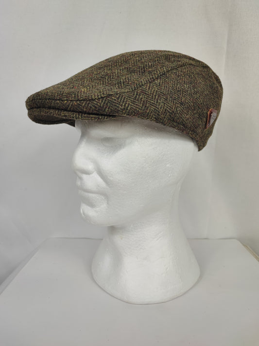 Coppola nuova inglese in lana liscia verde a spina di pesce- Wool green herringbone flat cap