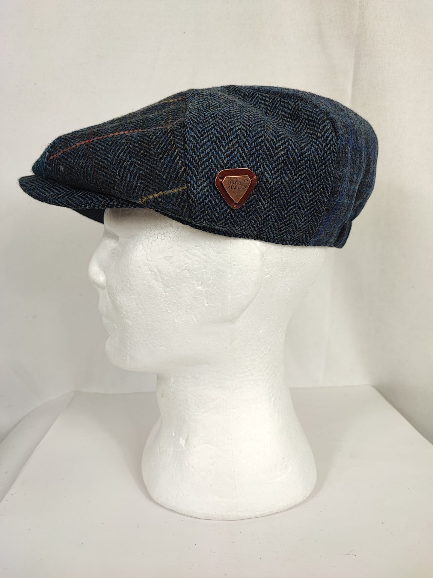 Coppola nuova inglese in lana a otto spicchi con patch di colore blu - Eight panel wool navy cap