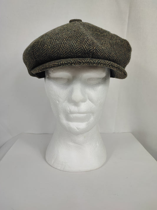 Coppola nuova inglese in lana a otto spicchi verde a spina di pesce - Eight panel wool green herringbone cap