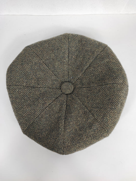 Coppola nuova inglese in lana a otto spicchi verde a spina di pesce - Eight panel wool green herringbone cap