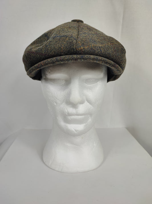 Coppola nuova inglese in lana a otto spicchi verde in tweed - Eight panel wool green cap