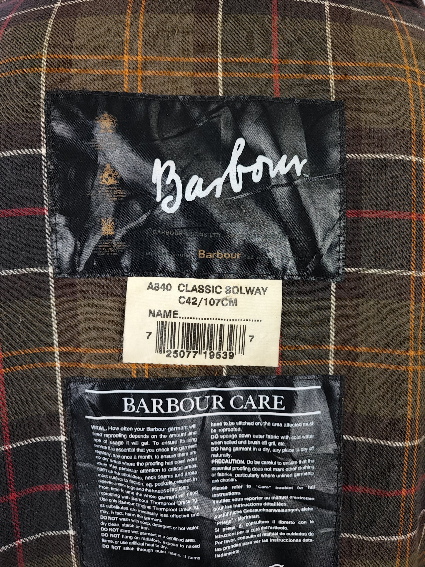 Barbour Classic Solway verde Cerato C42/107 cm Large- Man Wax Classic Solway Olive jacket Large
