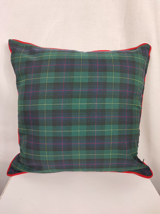 Cuscino quadrato in Tartan Black Watch con bordino rosso