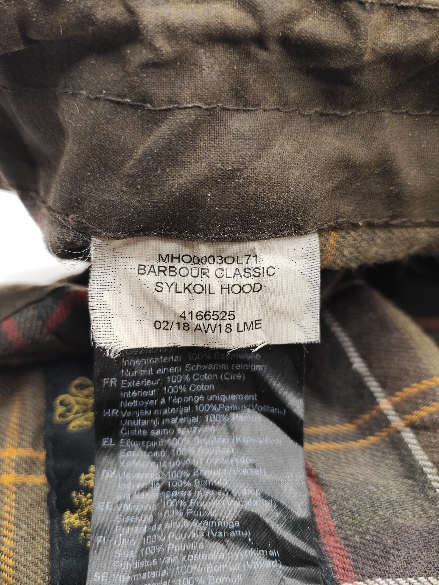 Cappuccio Barbour verde oliva recente - Olive Waxed hood One size