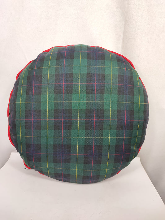 Cuscino tondo in Tartan Black Watch con bordino rosso