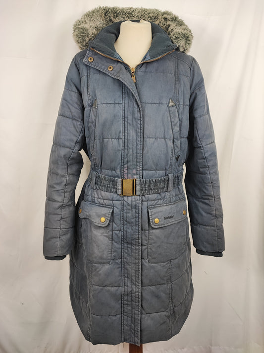 Giacca Barbour da donna blu imbottita UK14 Medium Belton Quilt navy wax lady Jacket size uk14