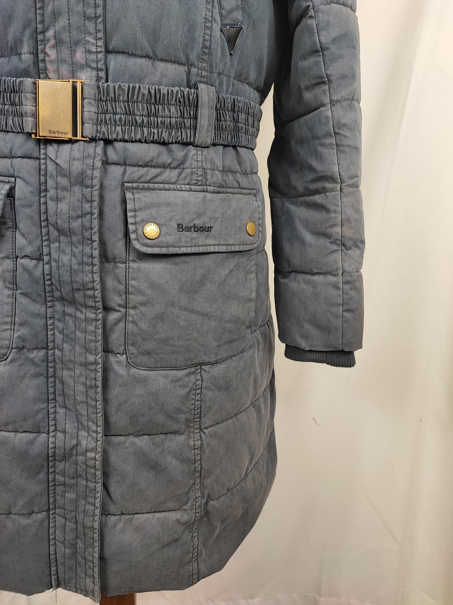 Giacca Barbour da donna blu imbottita UK14 Medium Belton Quilt navy wax lady Jacket size uk14