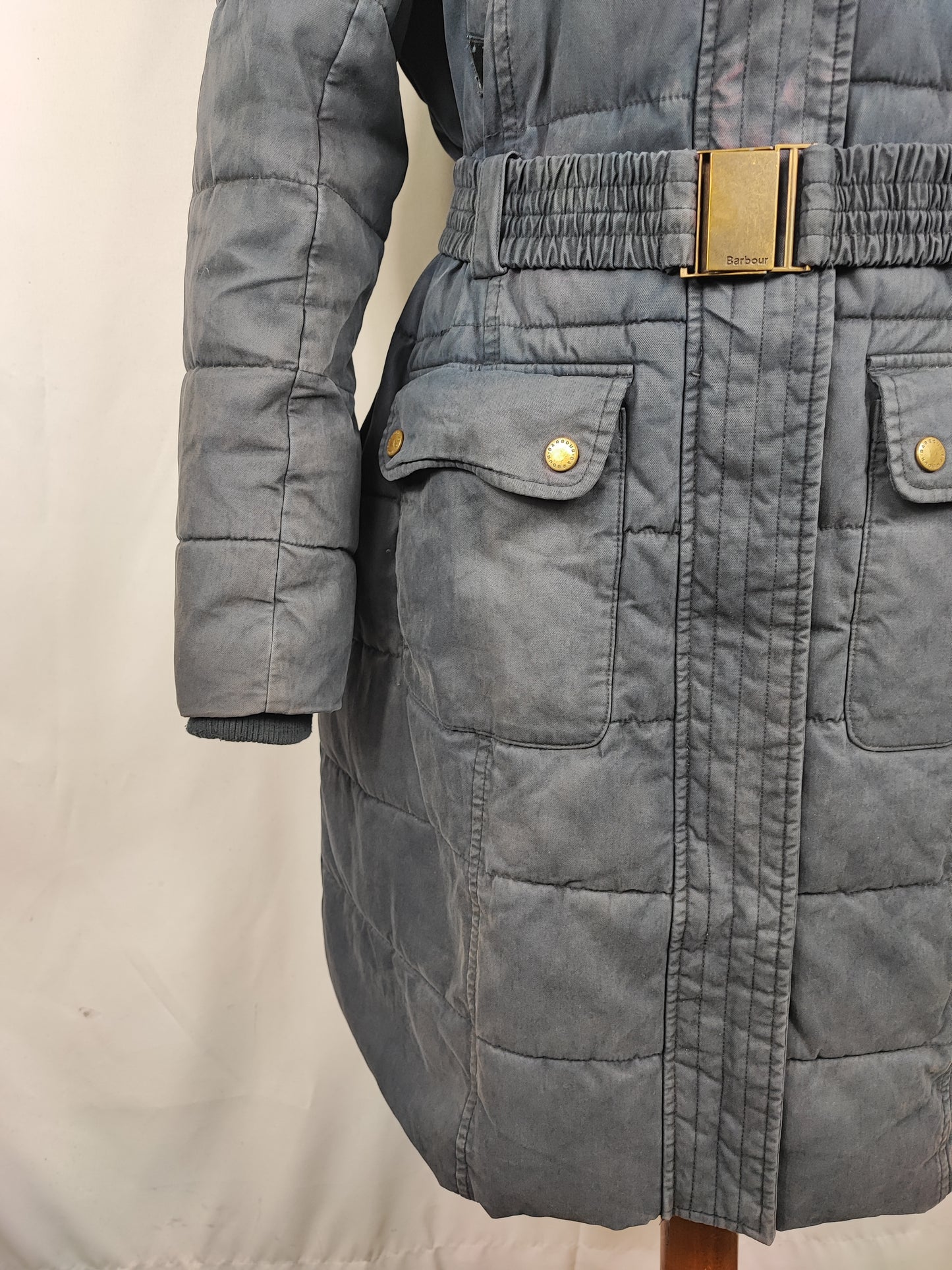 Giacca Barbour da donna blu imbottita UK14 Medium Belton Quilt navy wax lady Jacket size uk14