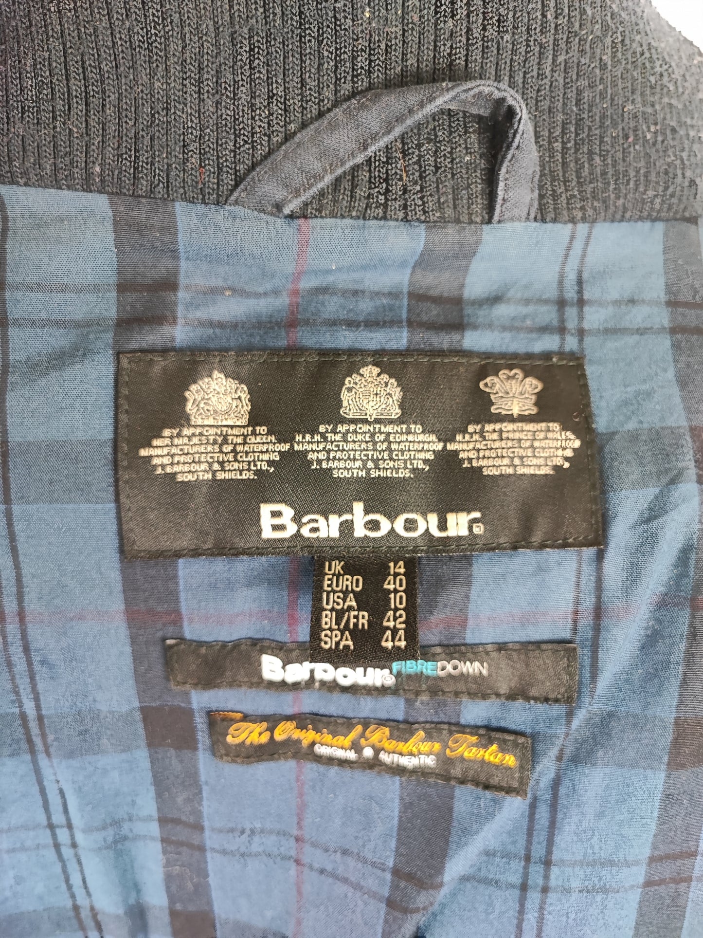 Giacca Barbour da donna blu imbottita UK14 Medium Belton Quilt navy wax lady Jacket size uk14