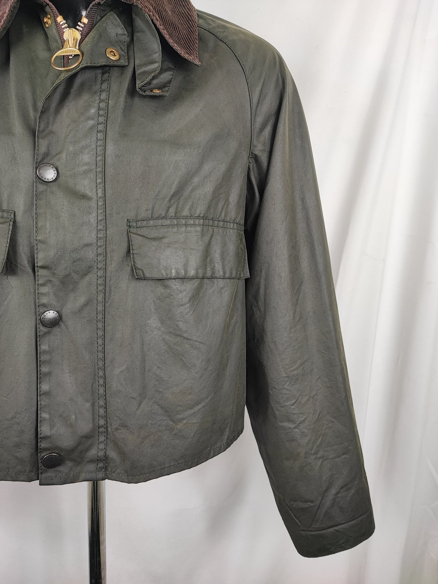 RARO Barbour Spey A130 Verde Medium - Rare Green Spey Waxed Jacket Size Medium A130