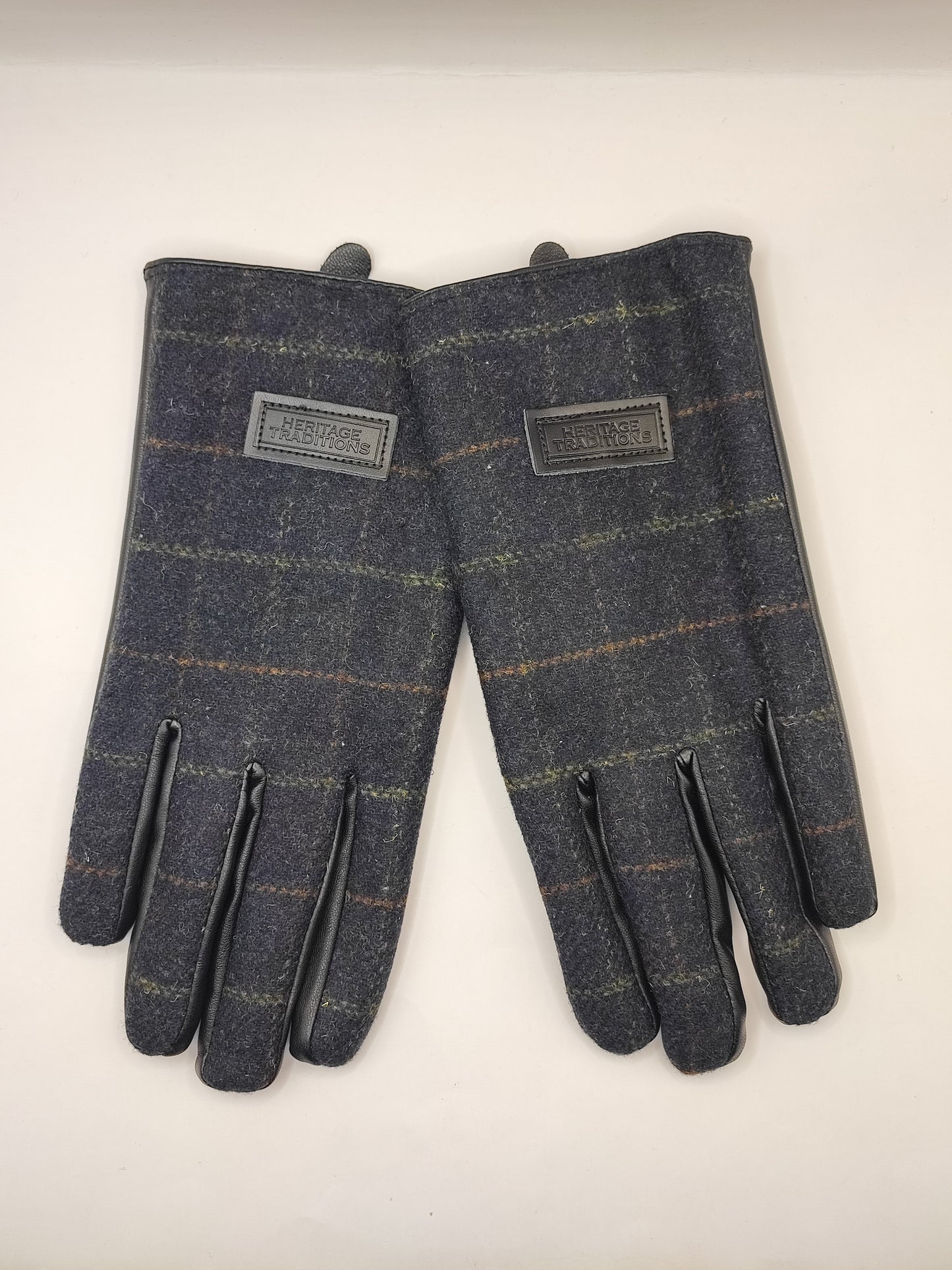 Guanti nuovi inglesi in lana blu notte e ecopelle