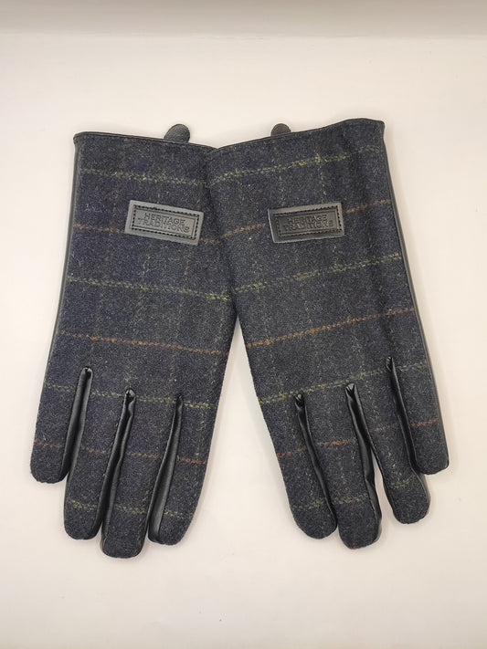 Guanti nuovi inglesi in lana blu notte e ecopelle