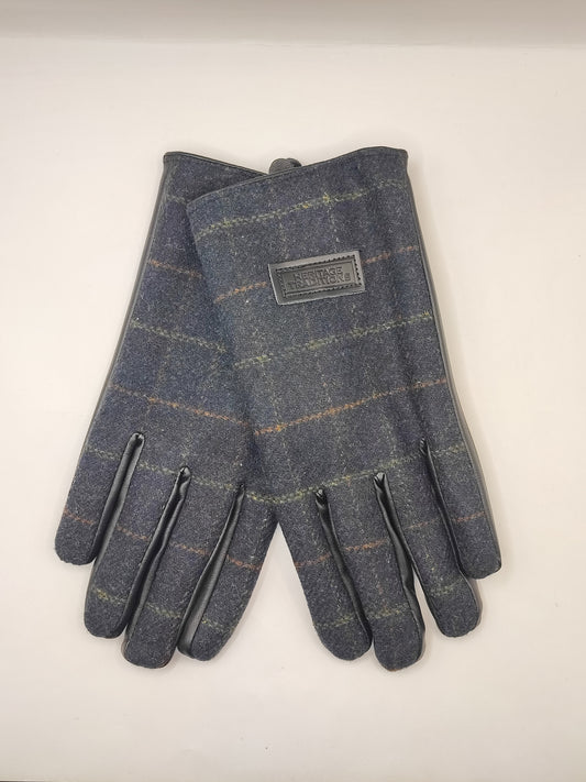 Guanti nuovi inglesi in lana blu notte e ecopelle