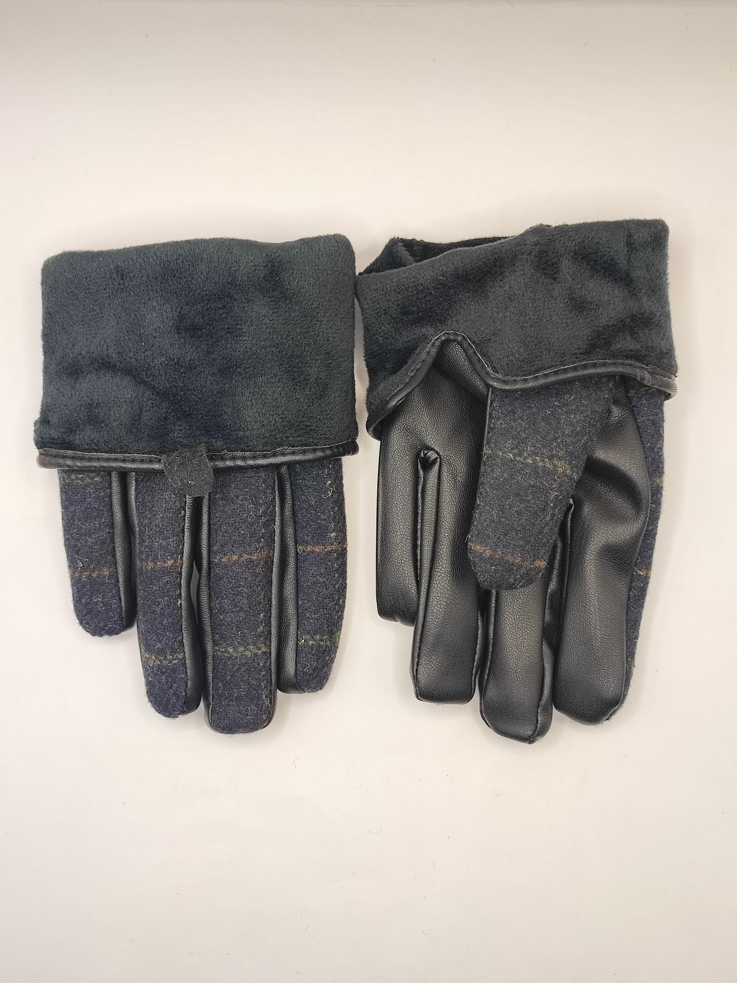 Guanti nuovi inglesi in lana blu notte e ecopelle