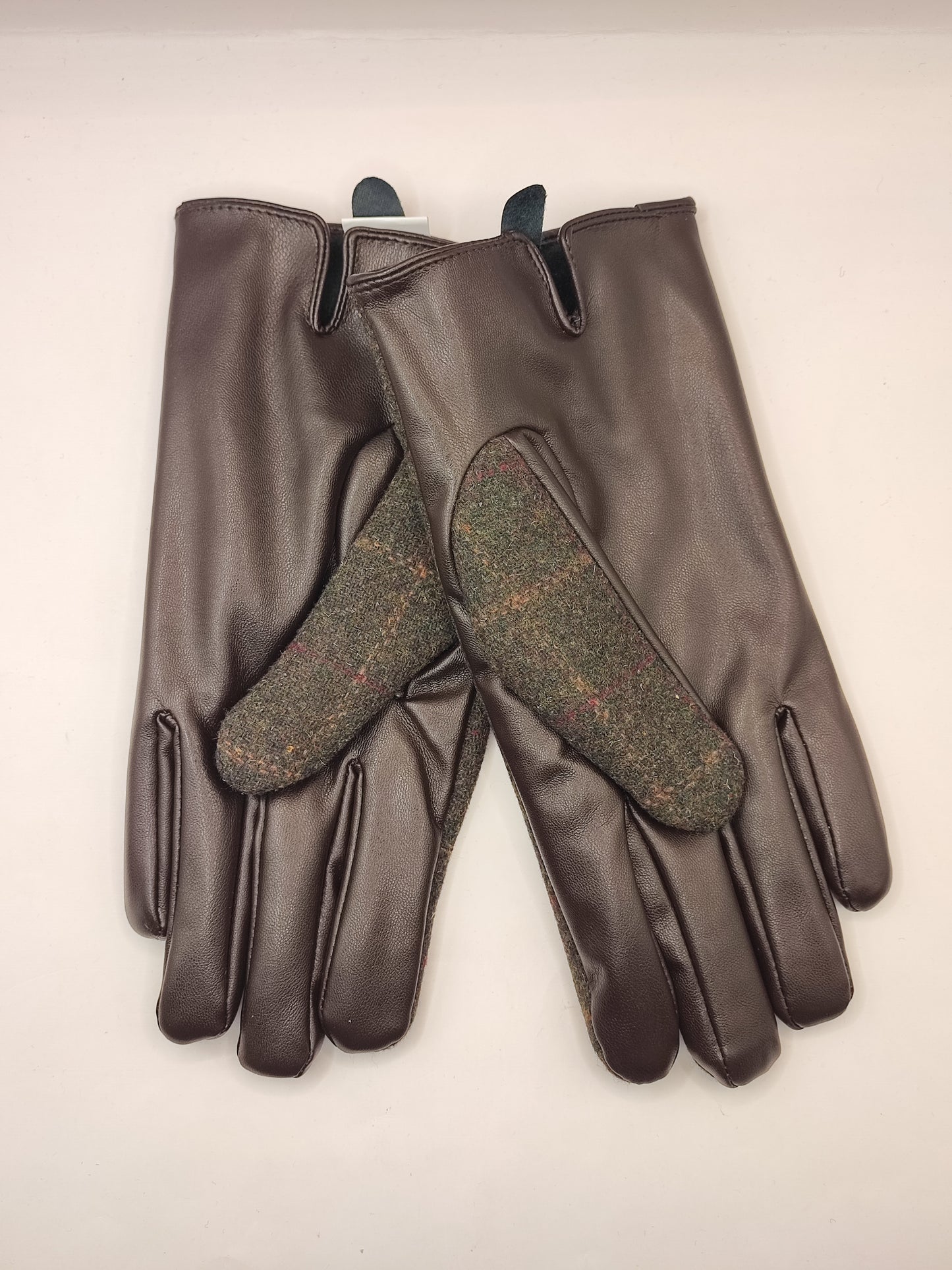 Guanti nuovi inglesi in lana verde scuro e ecopelle