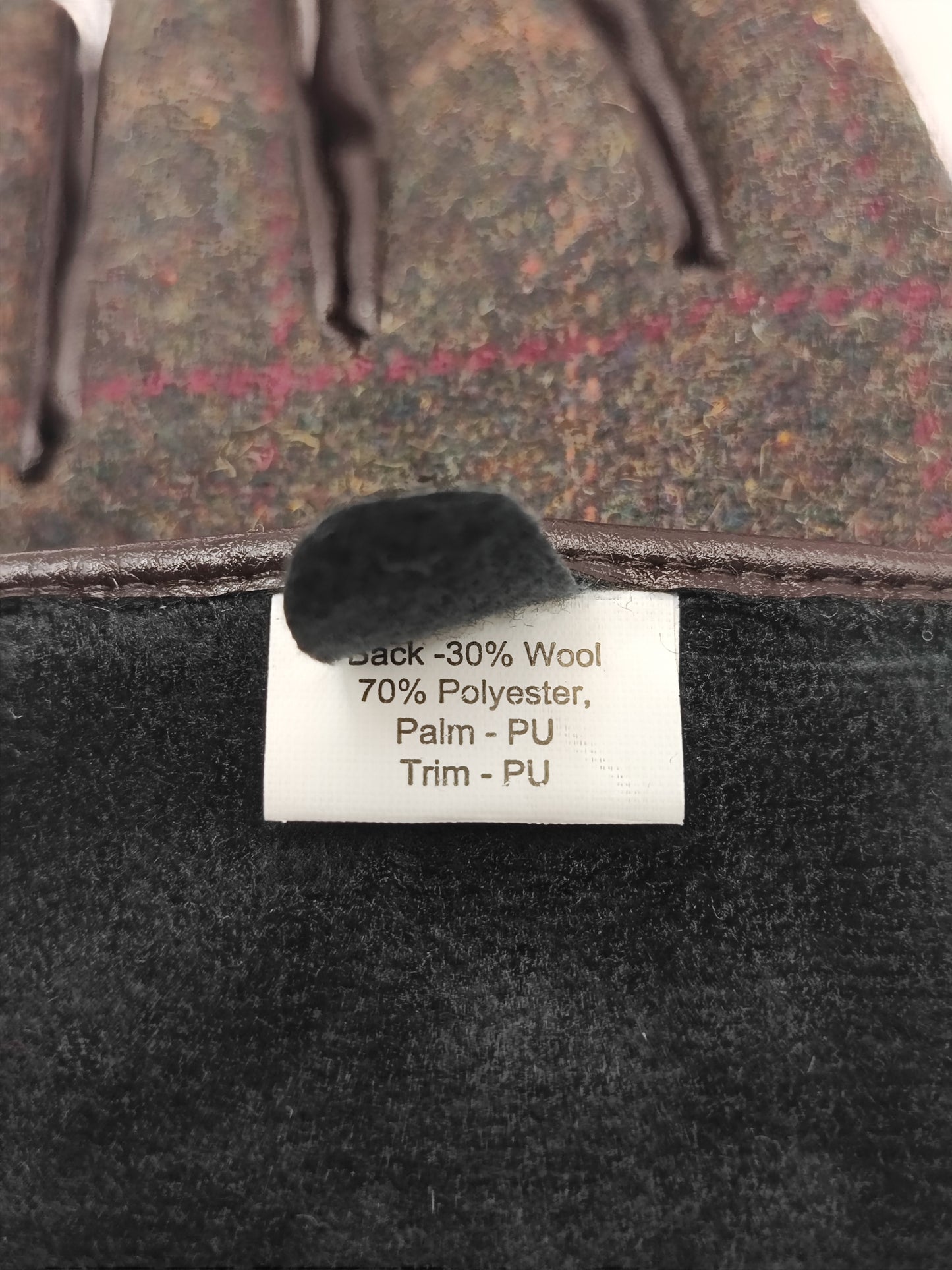 Guanti nuovi inglesi in lana verde scuro e ecopelle