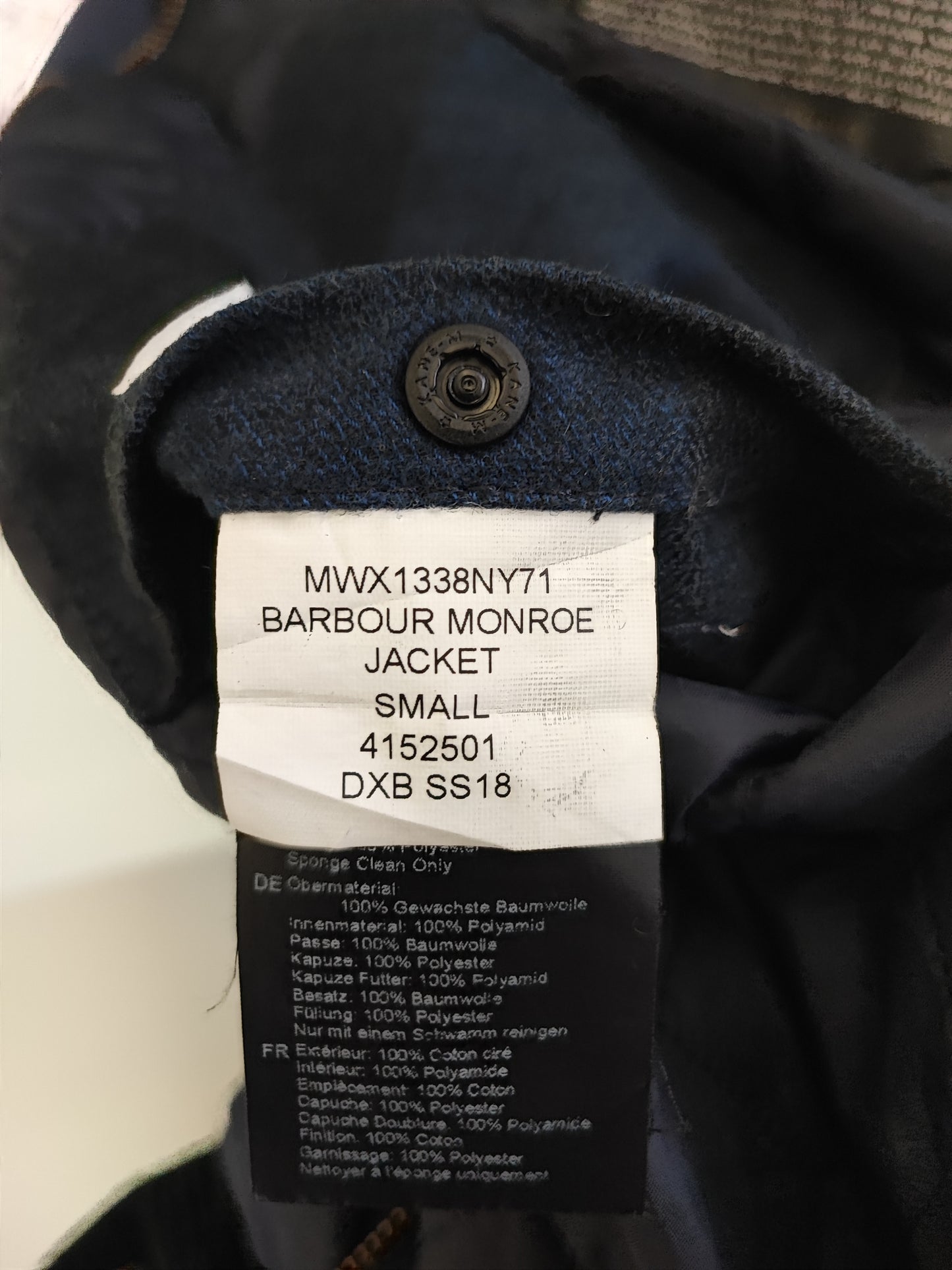 Giacca Barbour cerato Monroe blu Small - Man Navy Wax Monroe Jacket size Small