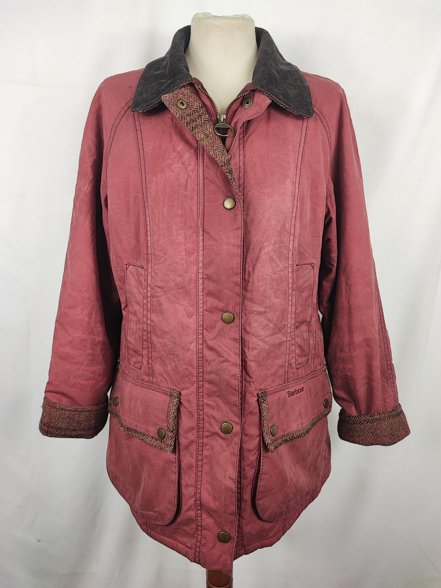 Giacca Barbour Beadnell Rosa Unisex Uk12 tg.42 ita - Waddesdon Beadnell Red with tweed trim Uk12