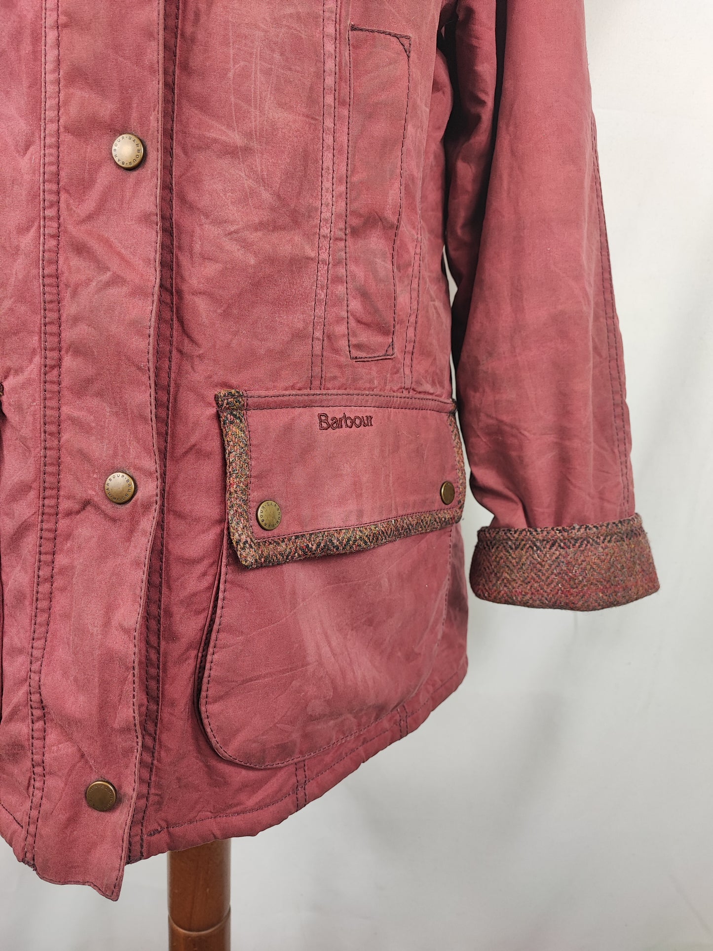 Giacca Barbour Beadnell Rosa Unisex Uk12 tg.42 ita - Waddesdon Beadnell Red with tweed trim Uk12