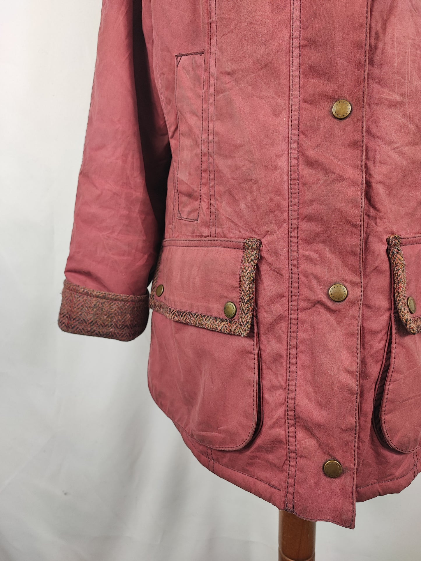 Giacca Barbour Beadnell Rosa Unisex Uk12 tg.42 ita - Waddesdon Beadnell Red with tweed trim Uk12