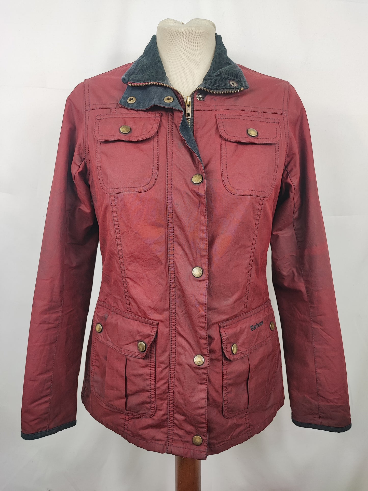 Barbour Giacca corta rossa donna Small Tg. 40 Morris Red Wax Utility Jacket Size UK10