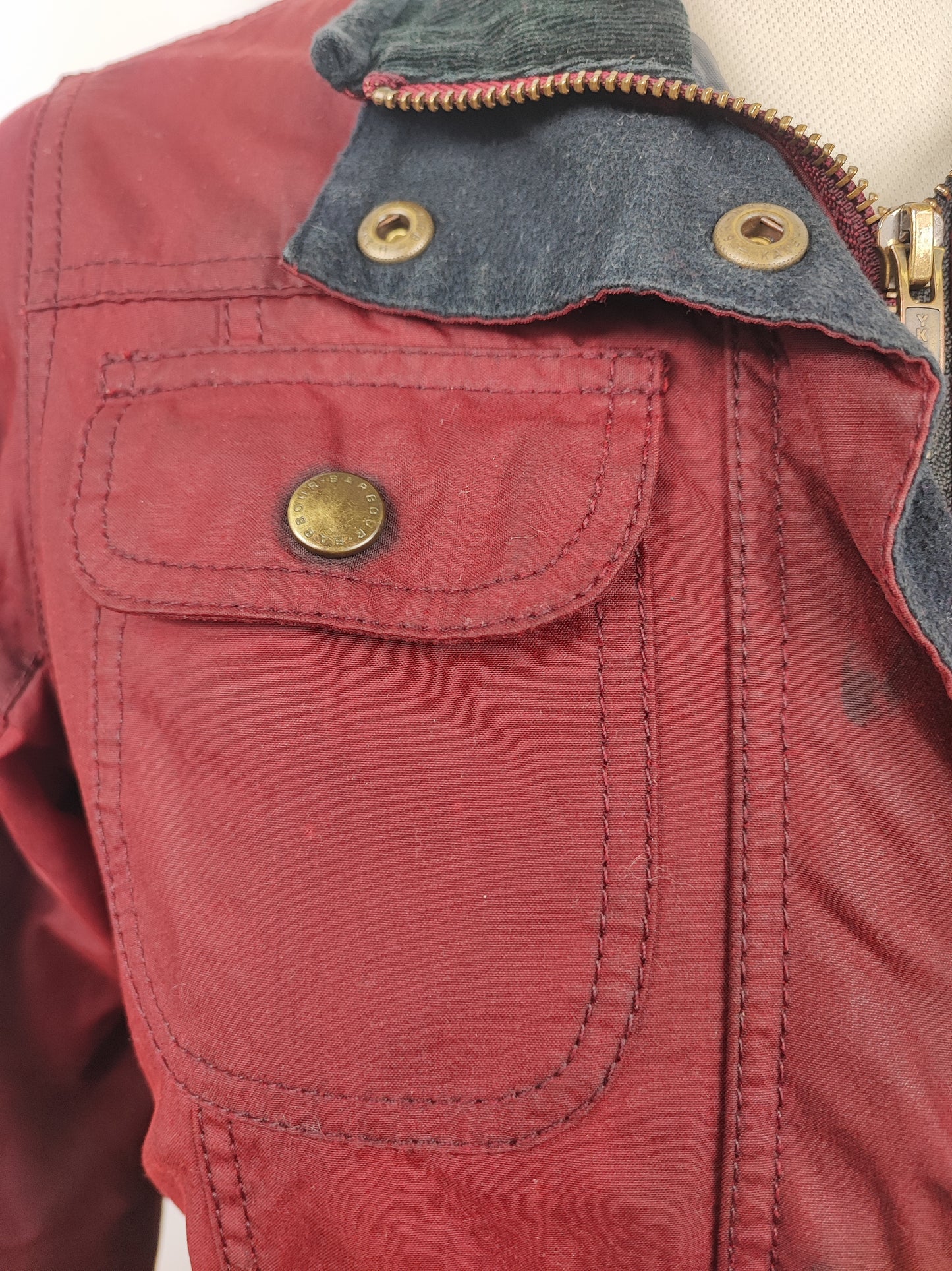 Barbour Giacca corta rossa donna Small Tg. 40 Morris Red Wax Utility Jacket Size UK10