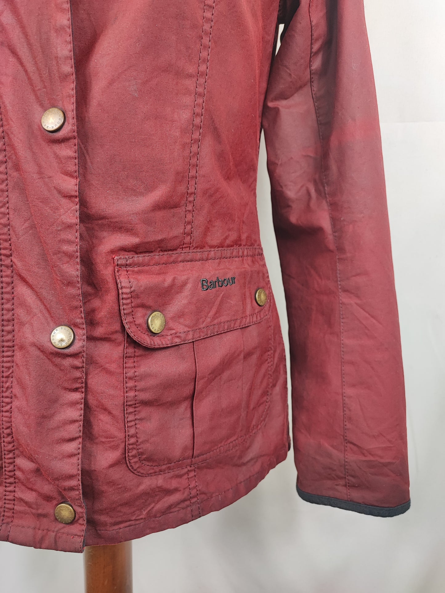 Barbour Giacca corta rossa donna Small Tg. 40 Morris Red Wax Utility Jacket Size UK10