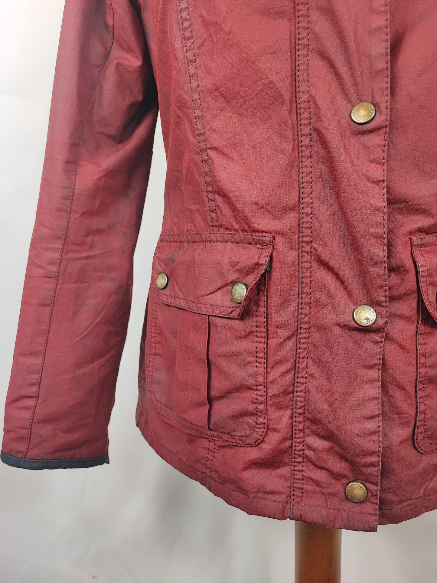 Barbour Giacca corta rossa donna Small Tg. 40 Morris Red Wax Utility Jacket Size UK10