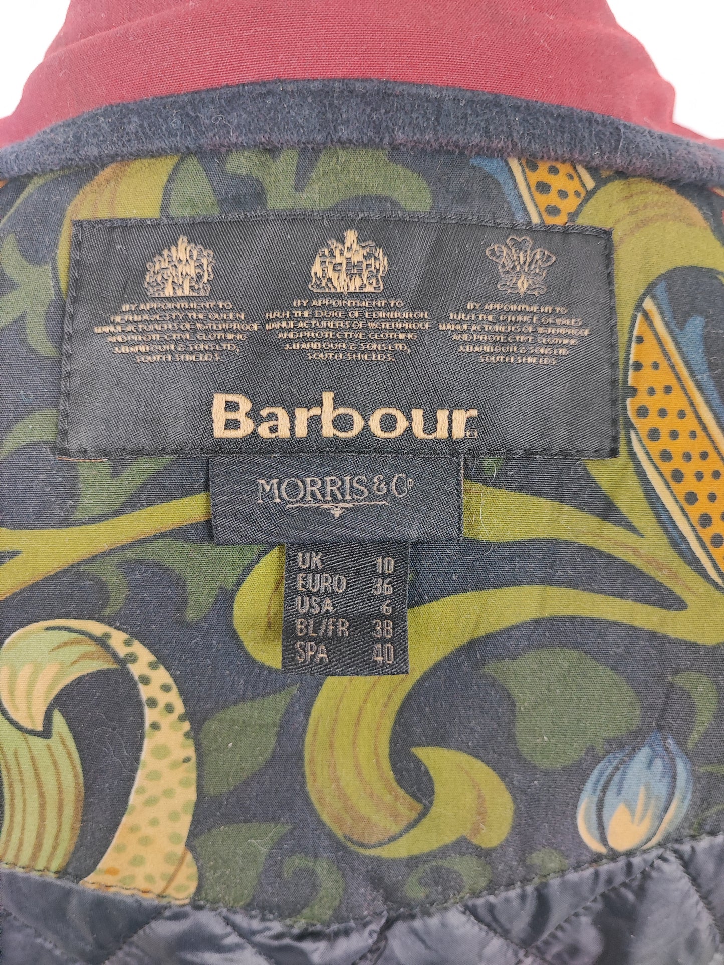 Barbour Giacca corta rossa donna Small Tg. 40 Morris Red Wax Utility Jacket Size UK10