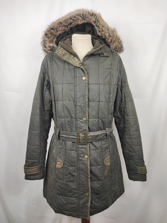 Giacca Barbour da Donna verde in cotone cerato uk 12 tg.42 Olive Lady winter coat with hood size M