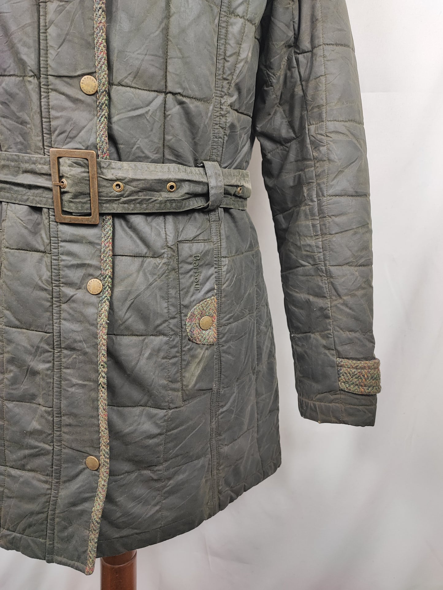 Giacca Barbour da Donna verde in cotone cerato uk 12 tg.42 Olive Lady winter coat with hood size M