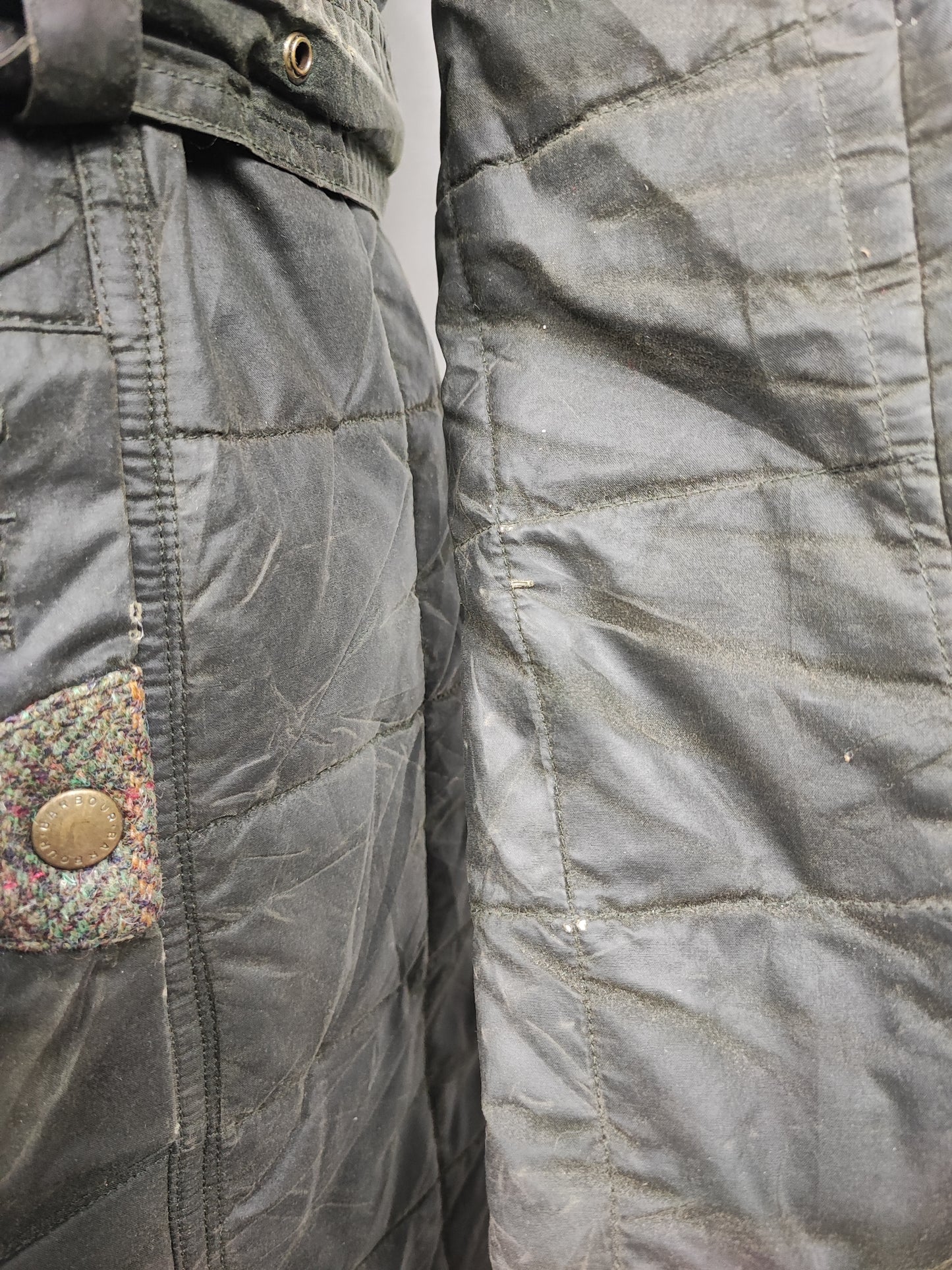 Giacca Barbour da Donna verde in cotone cerato uk 12 tg.42 Olive Lady winter coat with hood size M