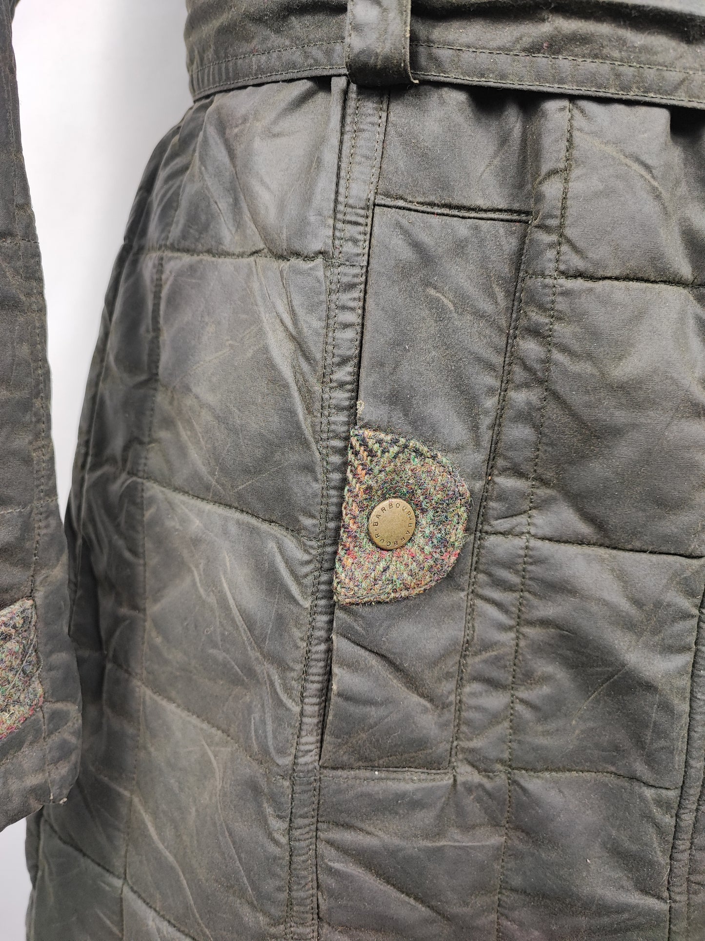 Giacca Barbour da Donna verde in cotone cerato uk 12 tg.42 Olive Lady winter coat with hood size M