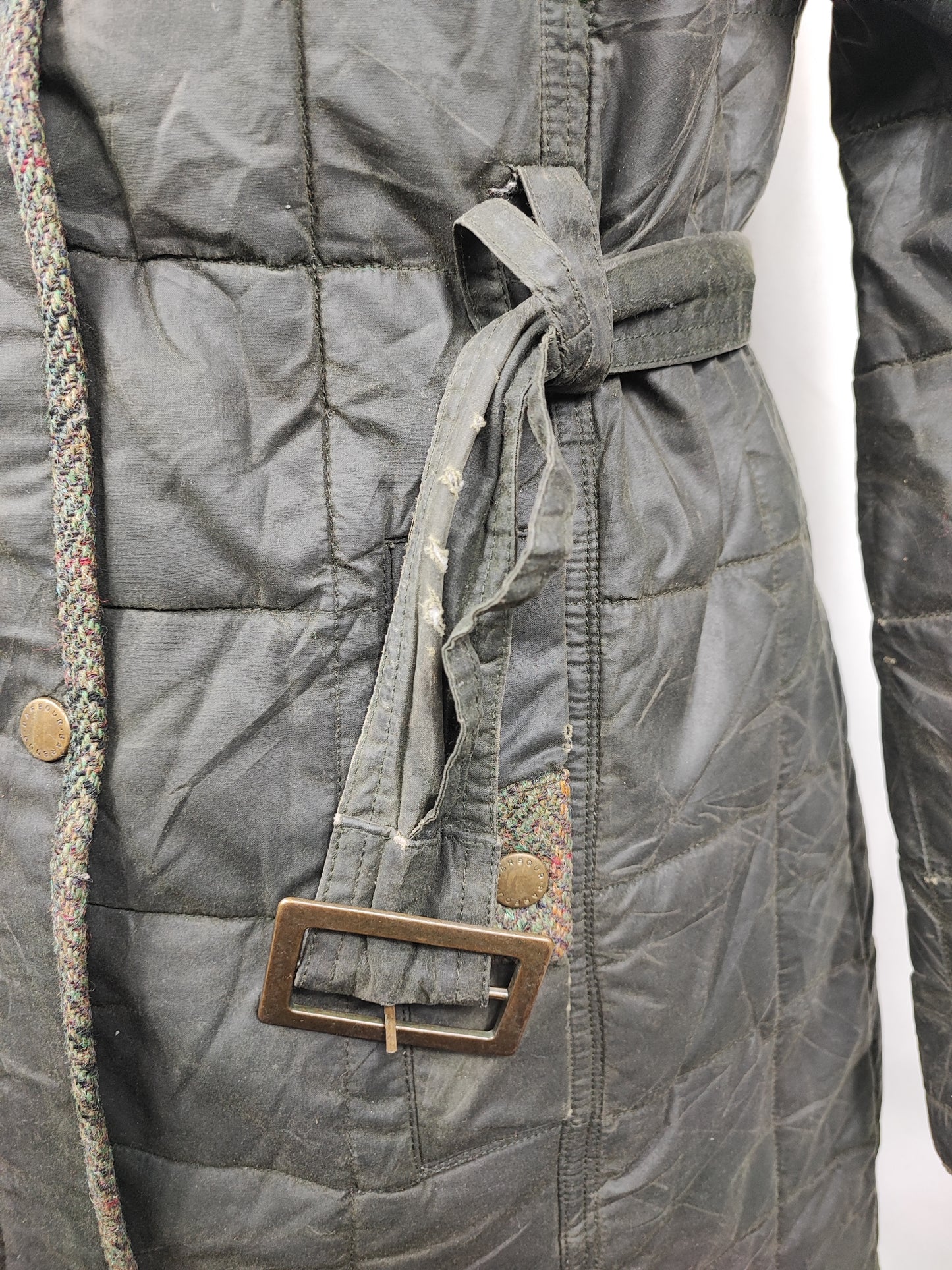 Giacca Barbour da Donna verde in cotone cerato uk 12 tg.42 Olive Lady winter coat with hood size M