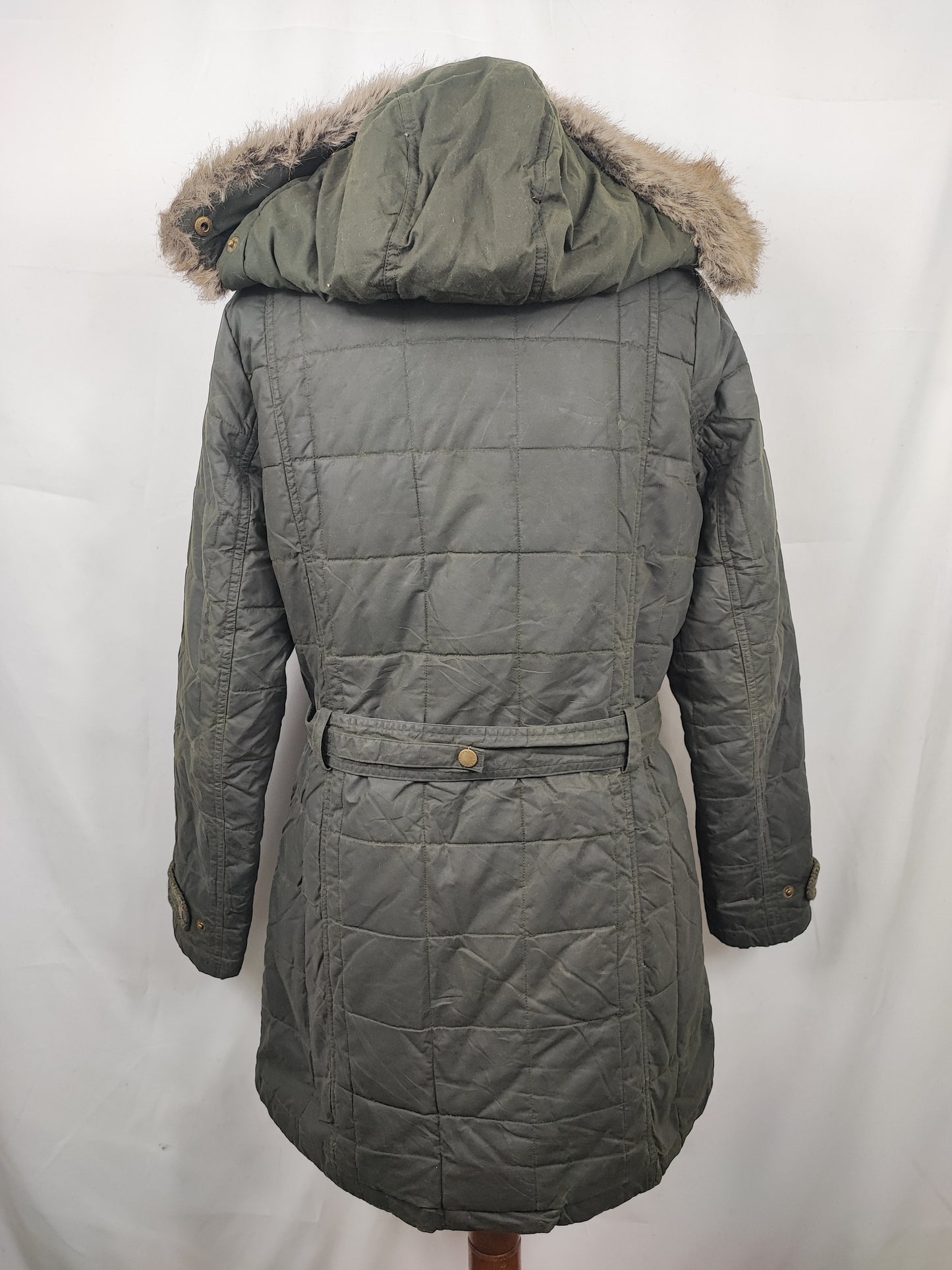 Giacca Barbour da Donna verde in cotone cerato uk 12 tg.42 Olive Lady winter coat with hood size M