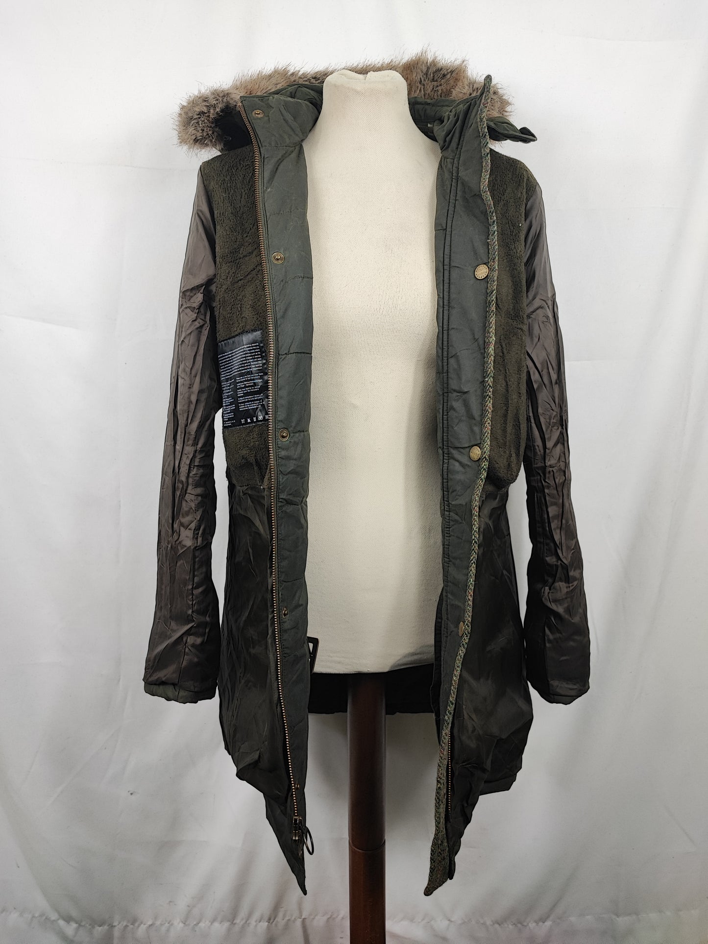 Giacca Barbour da Donna verde in cotone cerato uk 12 tg.42 Olive Lady winter coat with hood size M