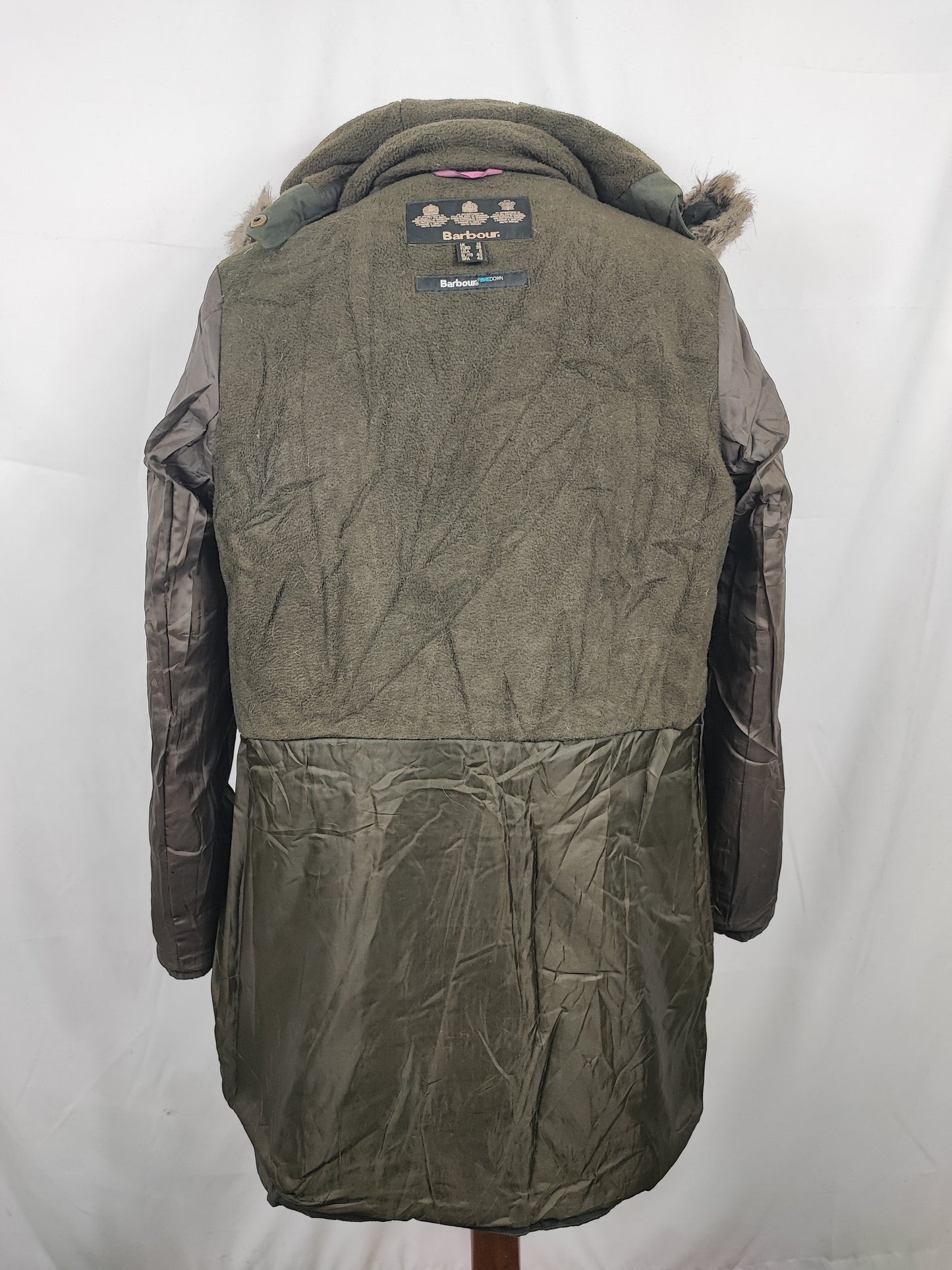 Giacca Barbour da Donna verde in cotone cerato uk 12 tg.42 Olive Lady winter coat with hood size M