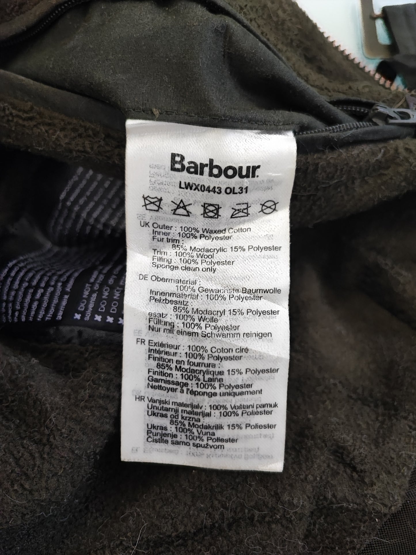 Giacca Barbour da Donna verde in cotone cerato uk 12 tg.42 Olive Lady winter coat with hood size M