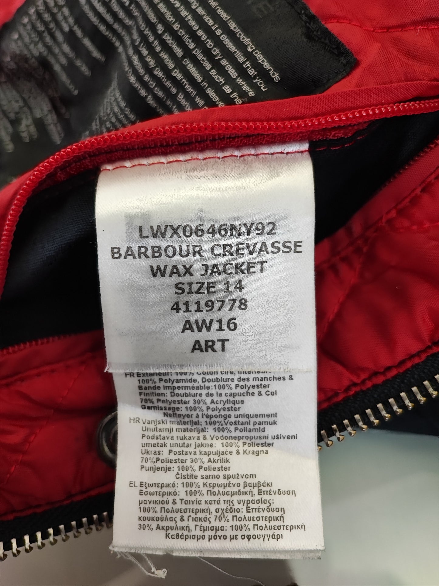 Giacca Barbour blu Donna Medium UK14 -Lady Crevasse Wax Jacket UK14 Size M