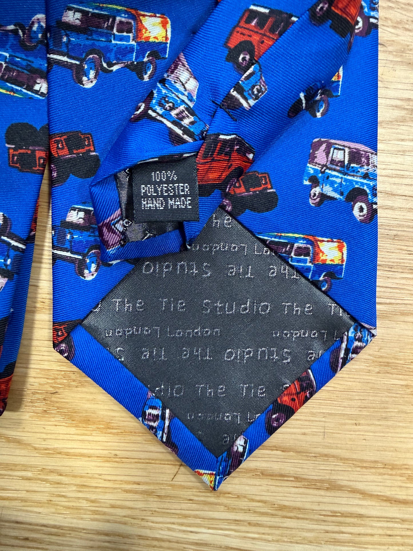 Cravatta inglese blu indigo con jeep stampate- Blue Jeep English Tie