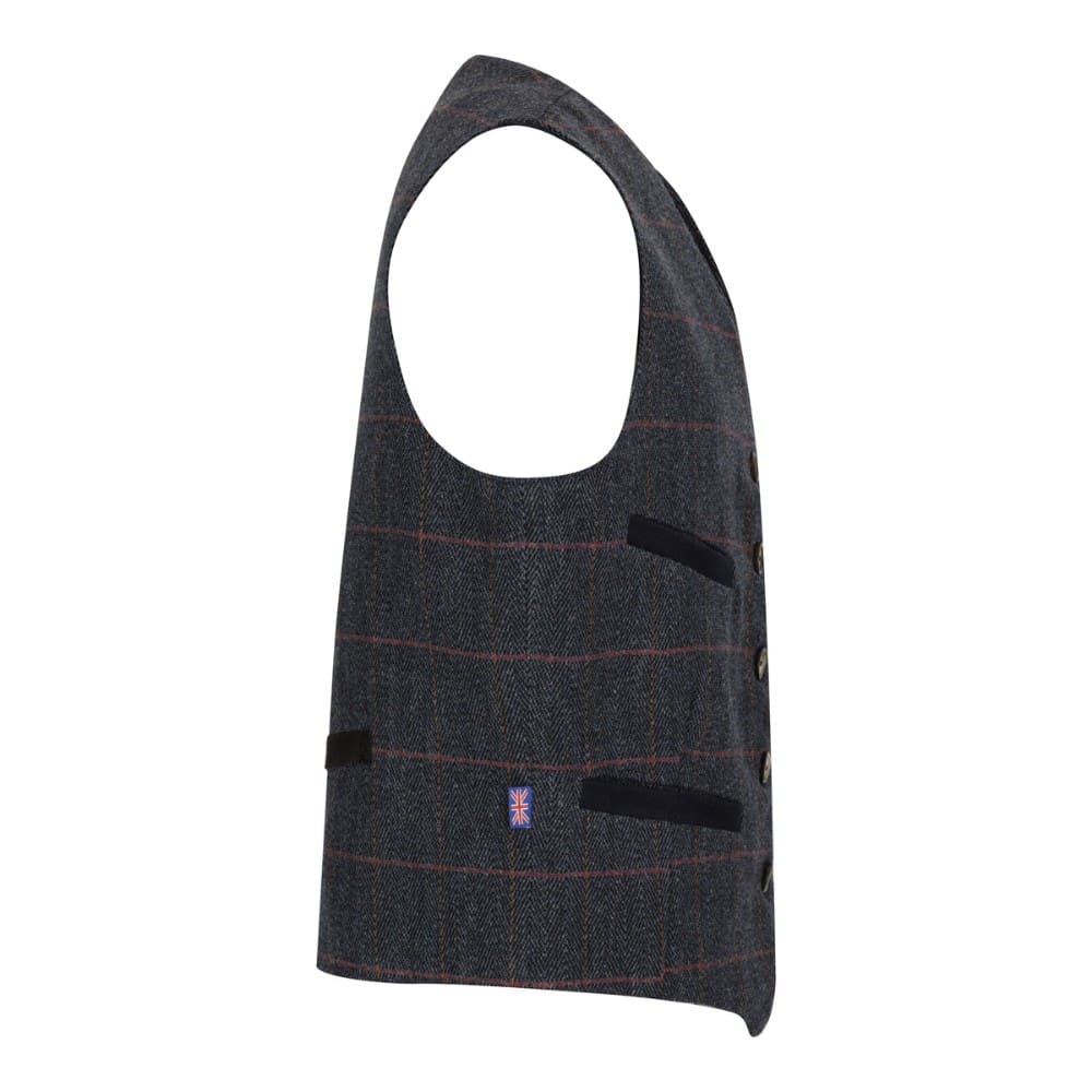 Gilet nuovo da uomo in tweed blu notte con bottoni - Derby Tweed Alcott Waistcoat Navy