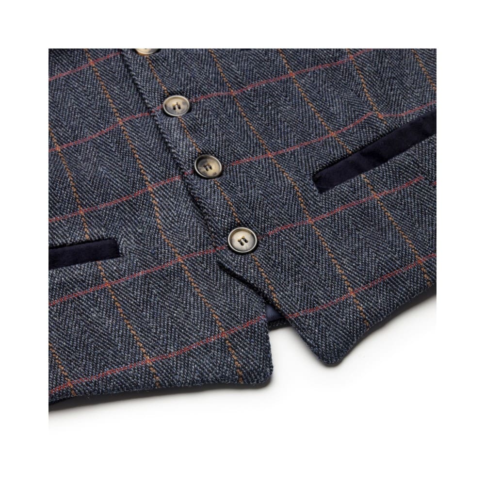 Gilet nuovo da uomo in tweed blu notte con bottoni - Derby Tweed Alcott Waistcoat Navy
