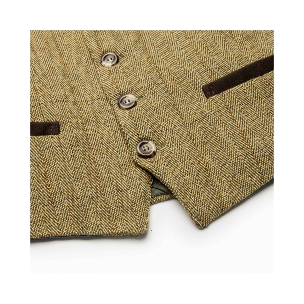 Gilet nuovo da uomo in tweed verde chiaro con bottoni - Derby Tweed Alcott Waistcoat Light Sage