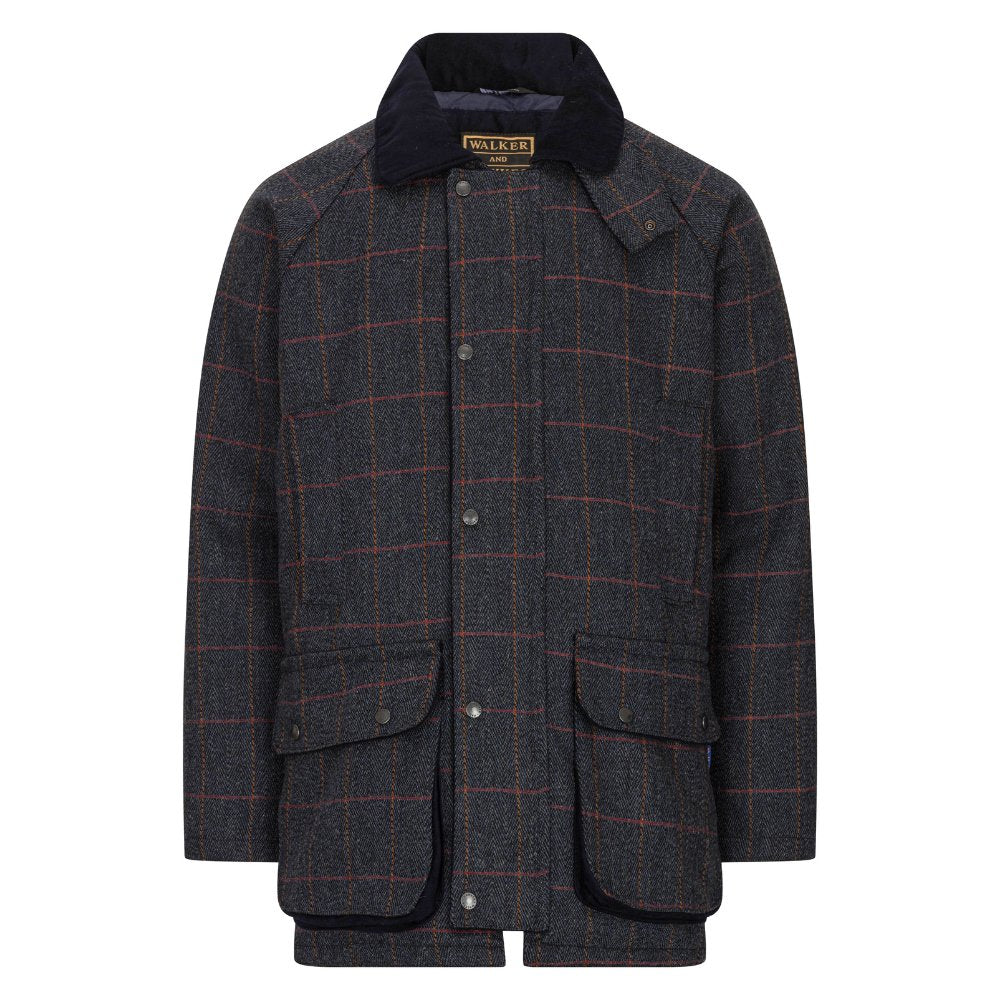 Giaccone nuovo da uomo imbottito e impermeabile in tweed blu in lana Man Derby Tweed Barlaston Jacket