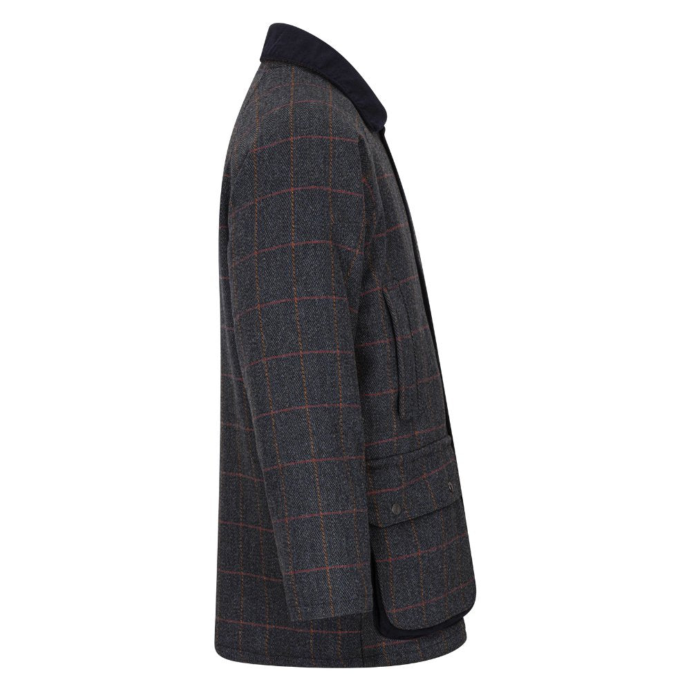 Giaccone nuovo da uomo imbottito e impermeabile in tweed blu in lana Man Derby Tweed Barlaston Jacket