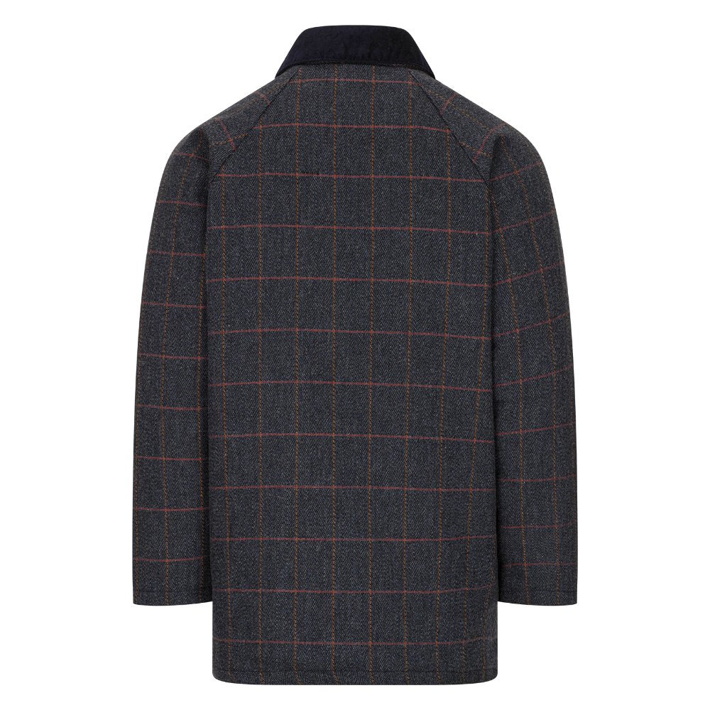 Giaccone nuovo da uomo imbottito e impermeabile in tweed blu in lana Man Derby Tweed Barlaston Jacket
