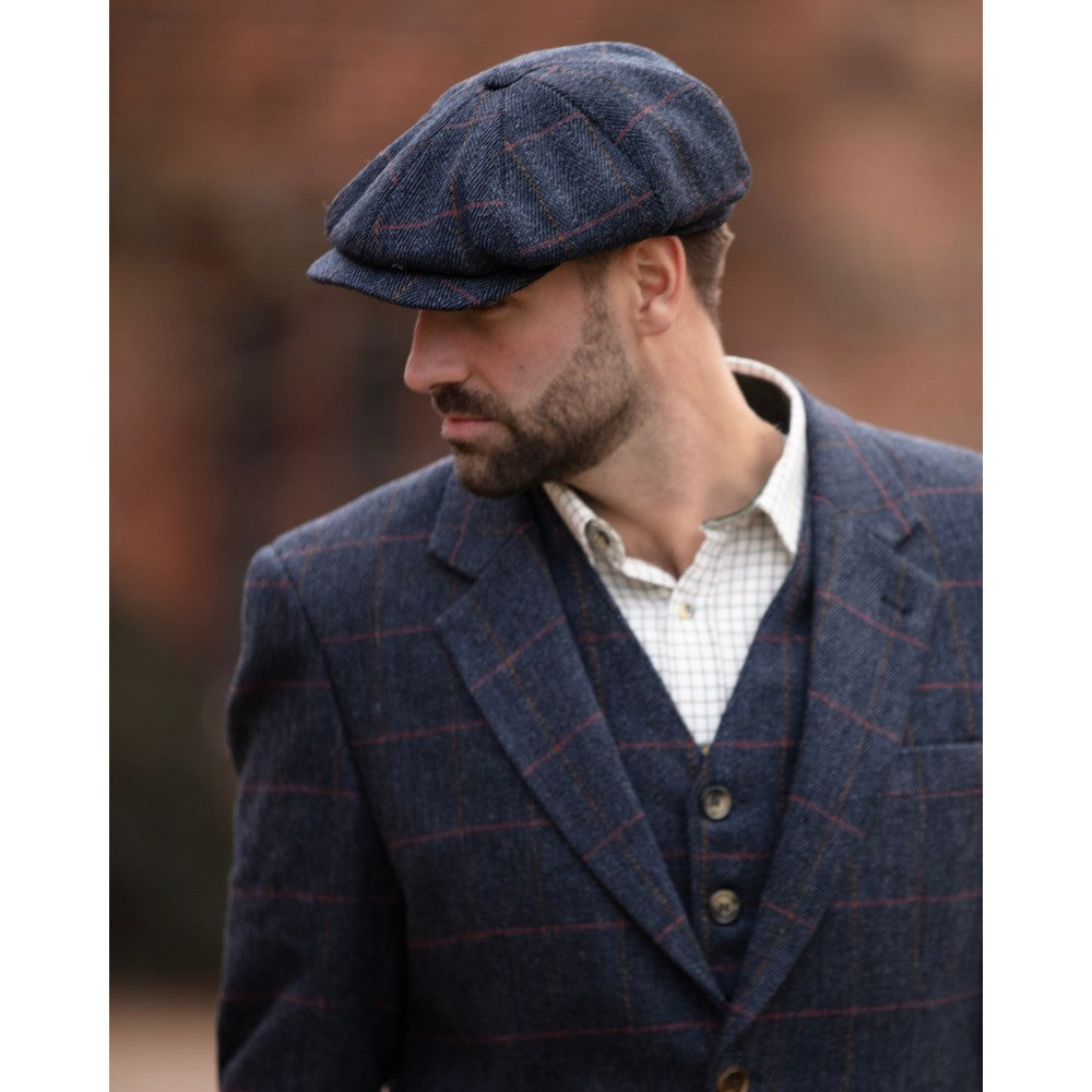 Coppola nuova inglese in tweed a otto spicchi blu scuro 8panel Charlie Baker Boy Tweed cap