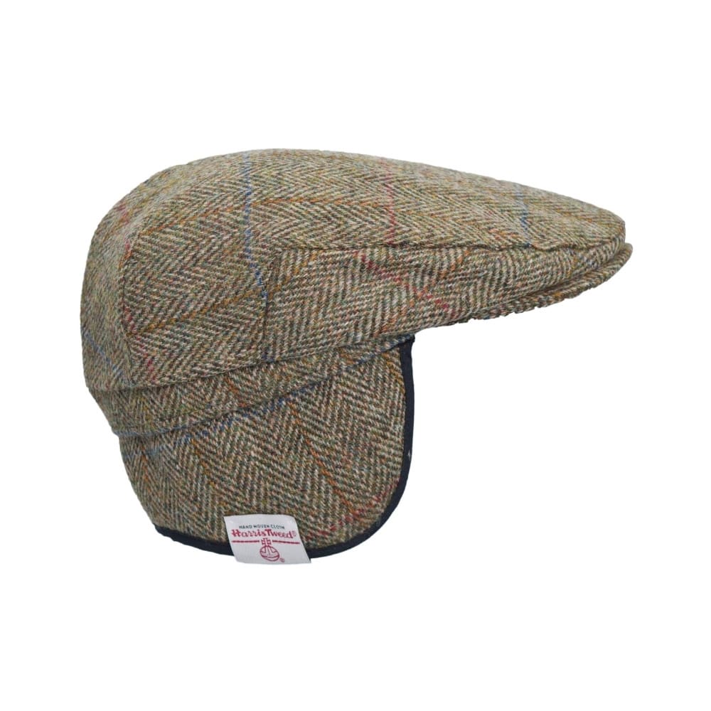 Coppola in lana Harris Tweed verde con paraorecchie - Harris Tweed Flat cap with ear flaps